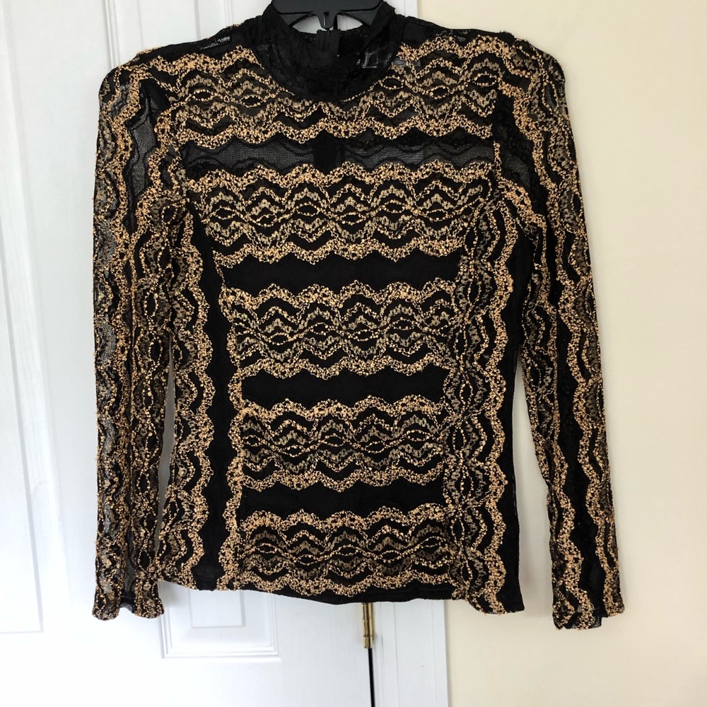 Black & Matt gold color lace blouse (See through)